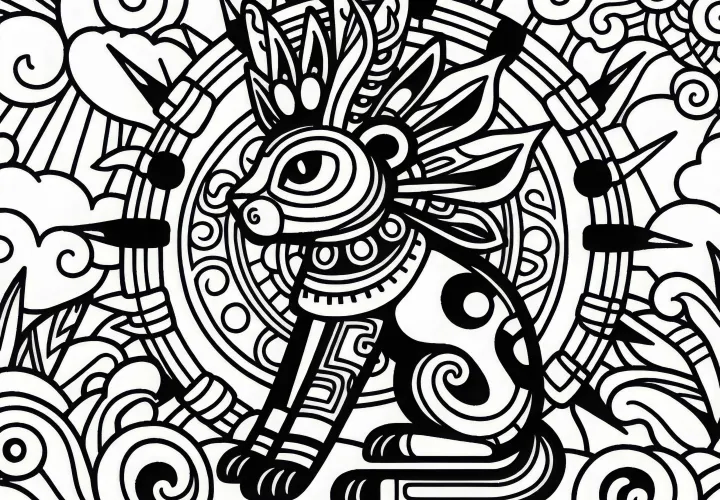 Cauac Storm Coloring Page Zodiac Sign Maya Free Download