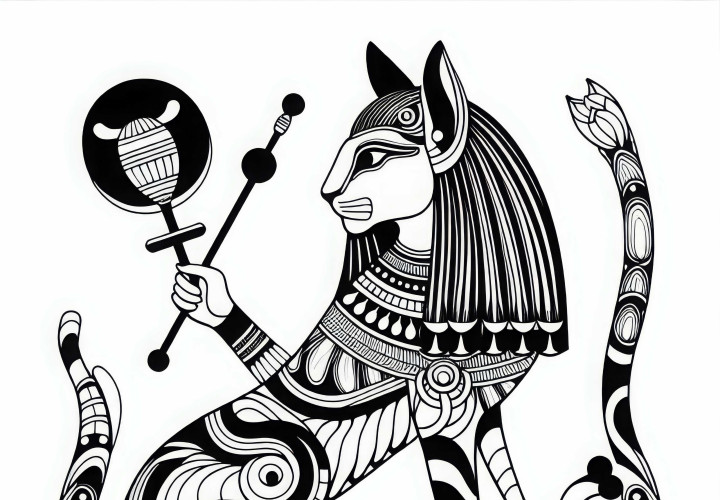 Free download of Bastet coloring template for Egyptian zodiac