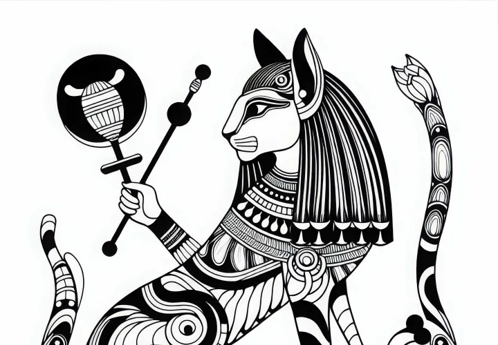 Free download of Bastet coloring template for Egyptian zodiac