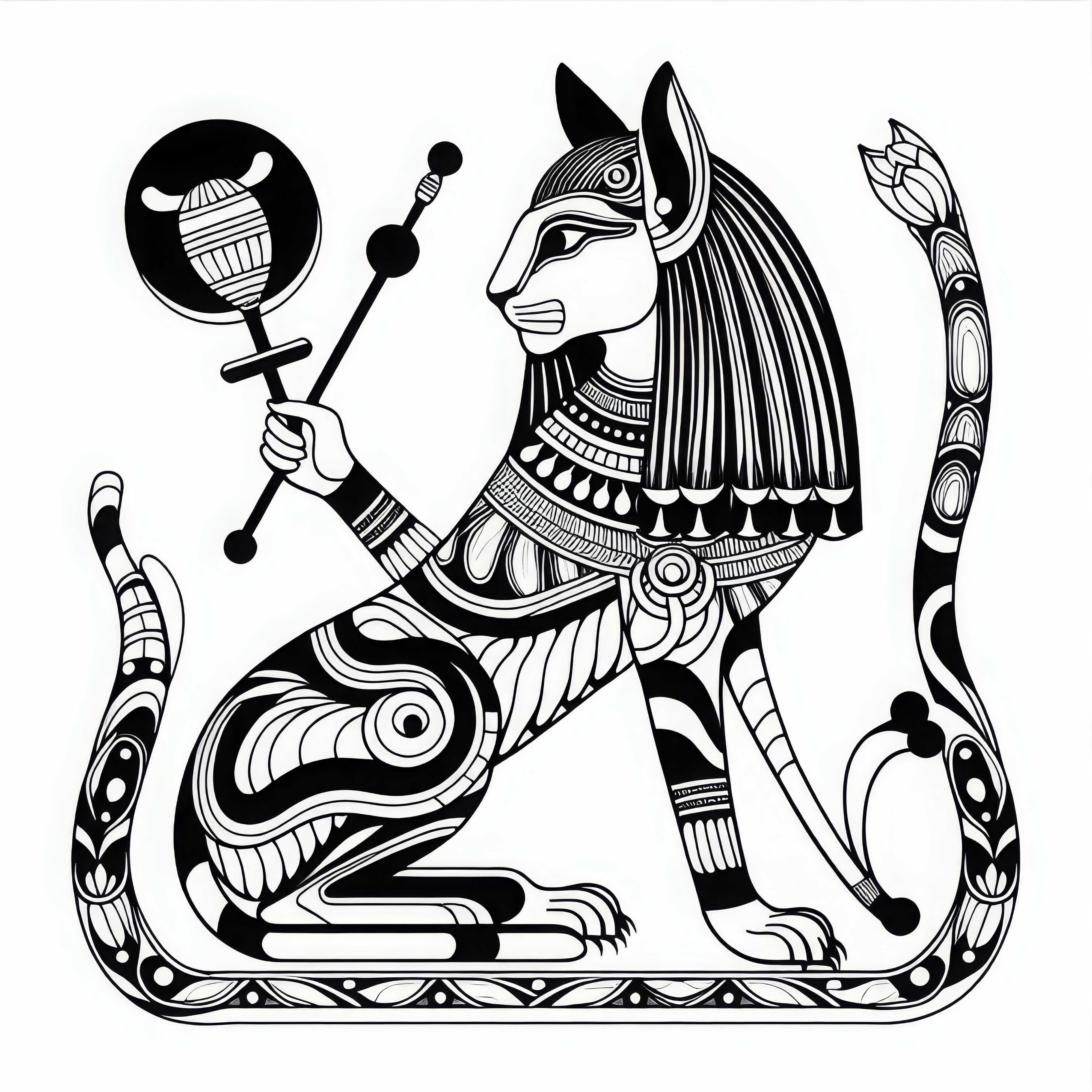 Free download of Bastet coloring template for Egyptian zodiac sign