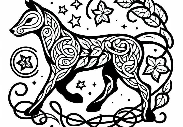 Ivy coloring template Celtic zodiac sign available for free download