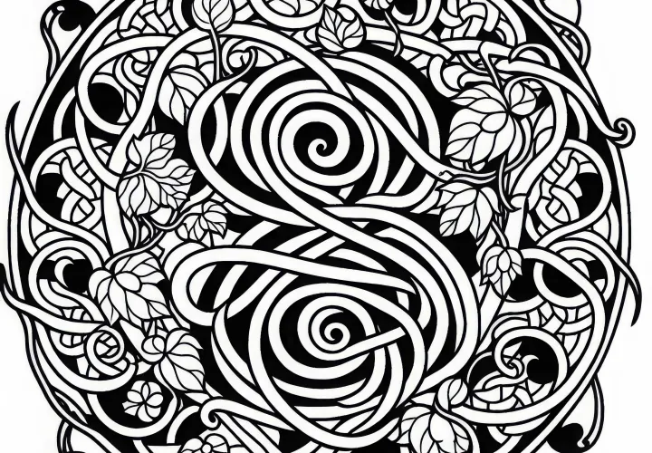 Download free coloring page for grapevine Celtic zodiac sign