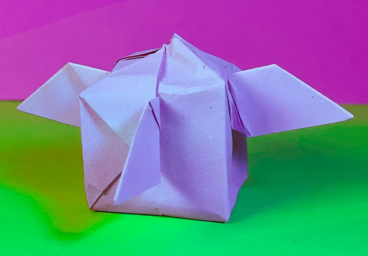 Origami cubo voador com asas - Instruções com fotos e vídeo