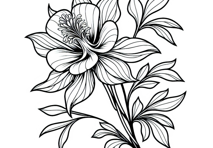 곡선이 우아한 꽃잎을 가진 아켈레아 꽃의 꽃 – 무료 색칠하기 도안