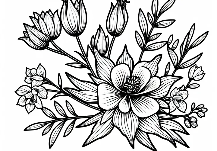 Květina orlíček omalovánka zdarma