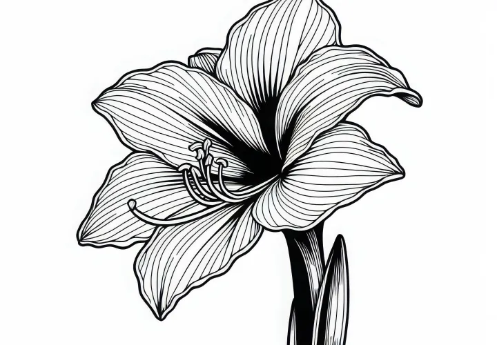 Květenství amarylis s trubkovitým tvarem a mírně zakřivenými listy - omalovánka zdarma
