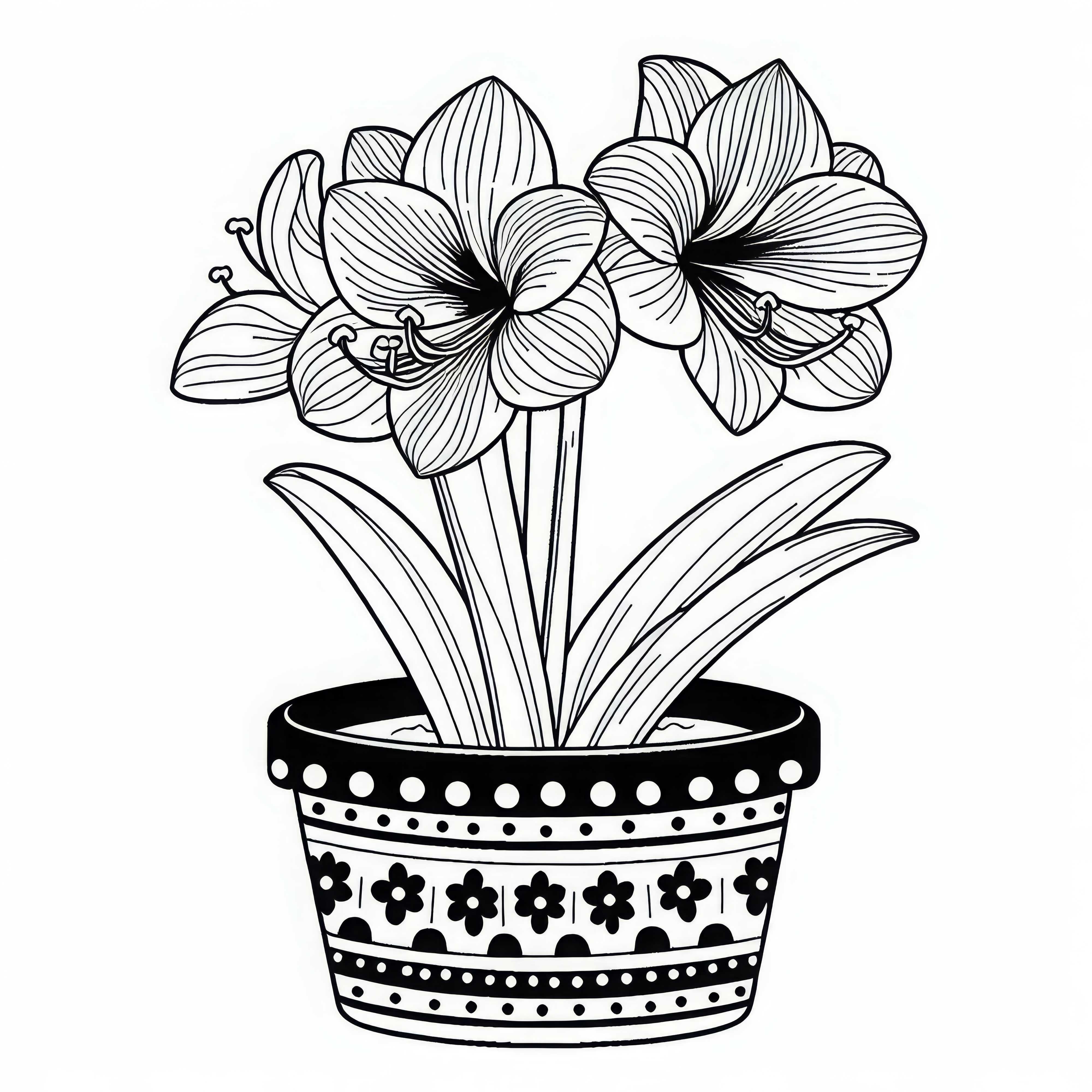 Amaryllis flower grows out of a flower pot with a decorative pattern – Free coloring page Amaryllis flower grows from a flower pot with a decorative pattern – free coloring page