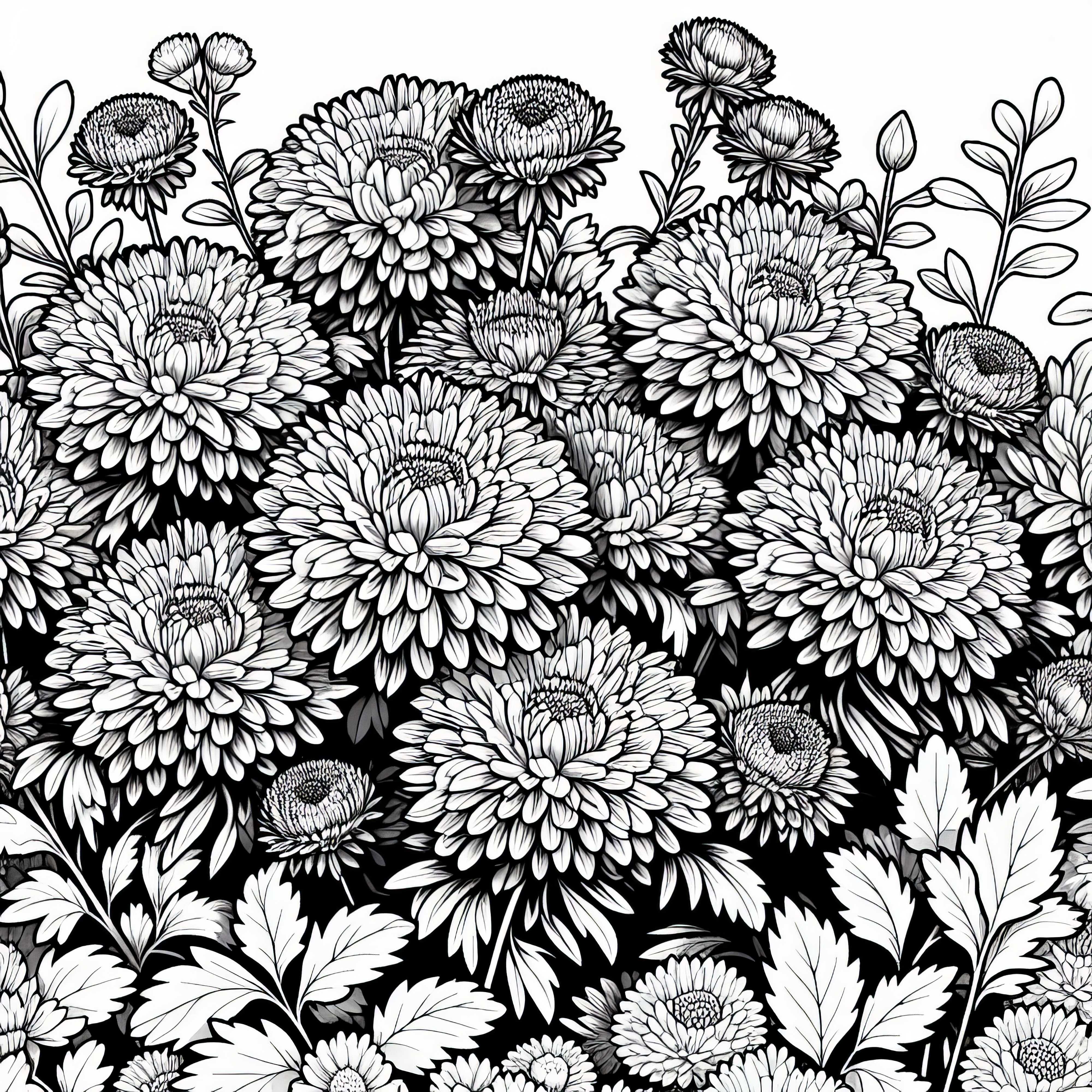 Varios flores de aster en el jardín - Plantilla para colorear gratis