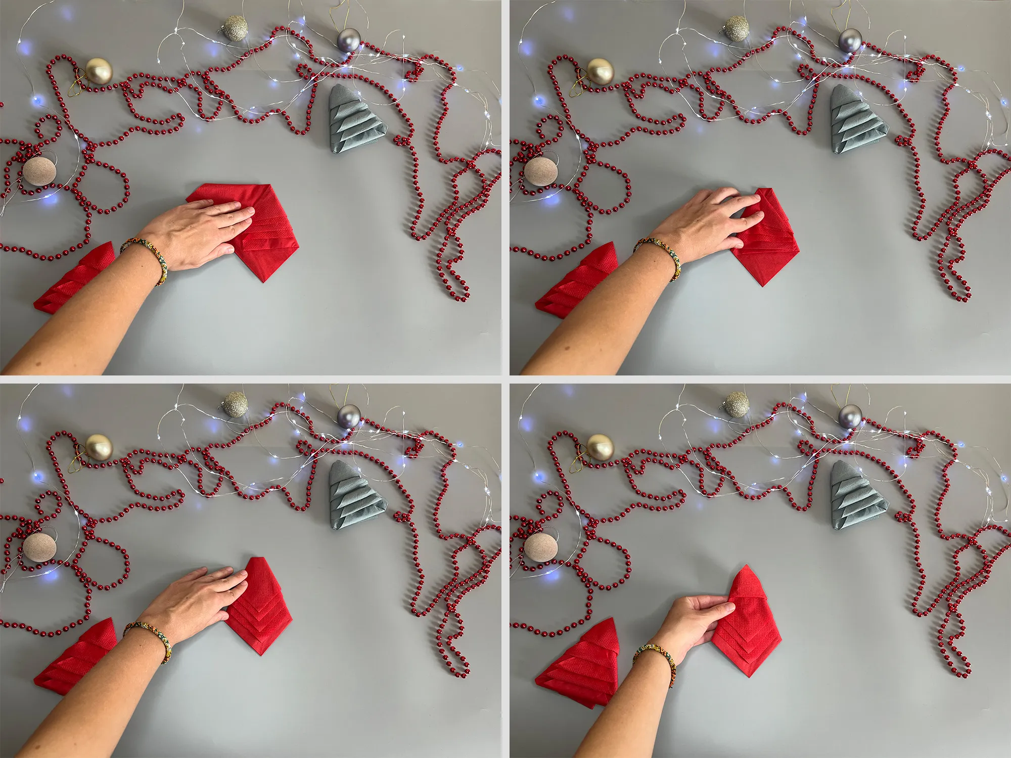 Fold napkin into a Christmas tree: Step 2