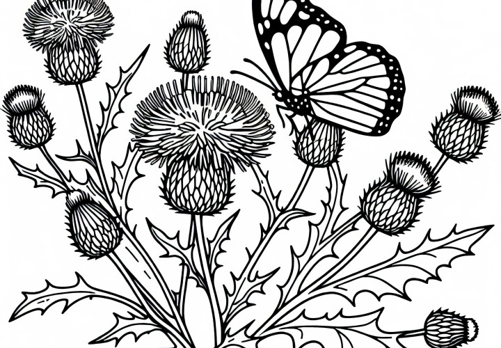 Butterfly sitting on thistle – Coloring page free