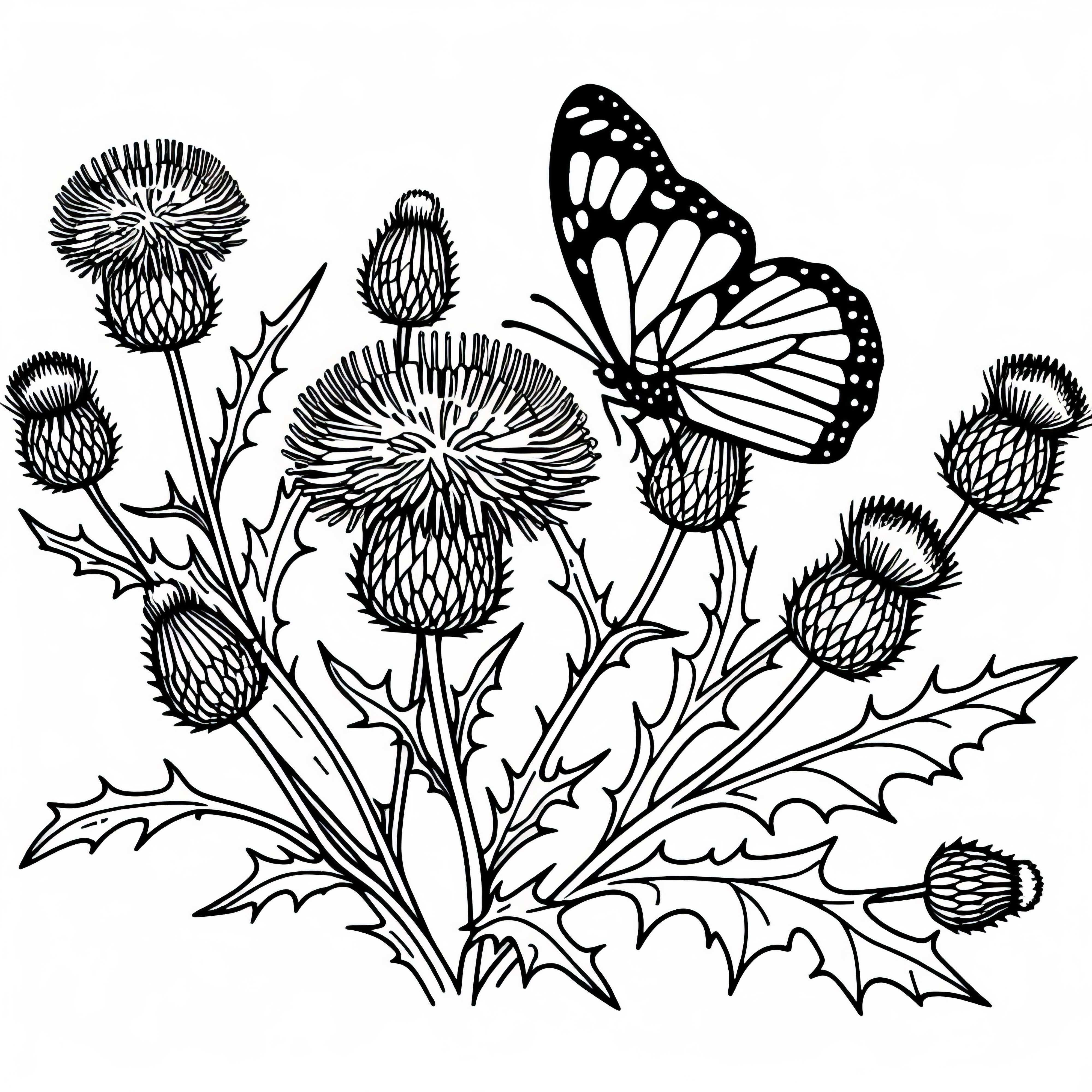 Butterfly sitting on thistle - free coloring page Butterfly sitting on thistle - free coloring template