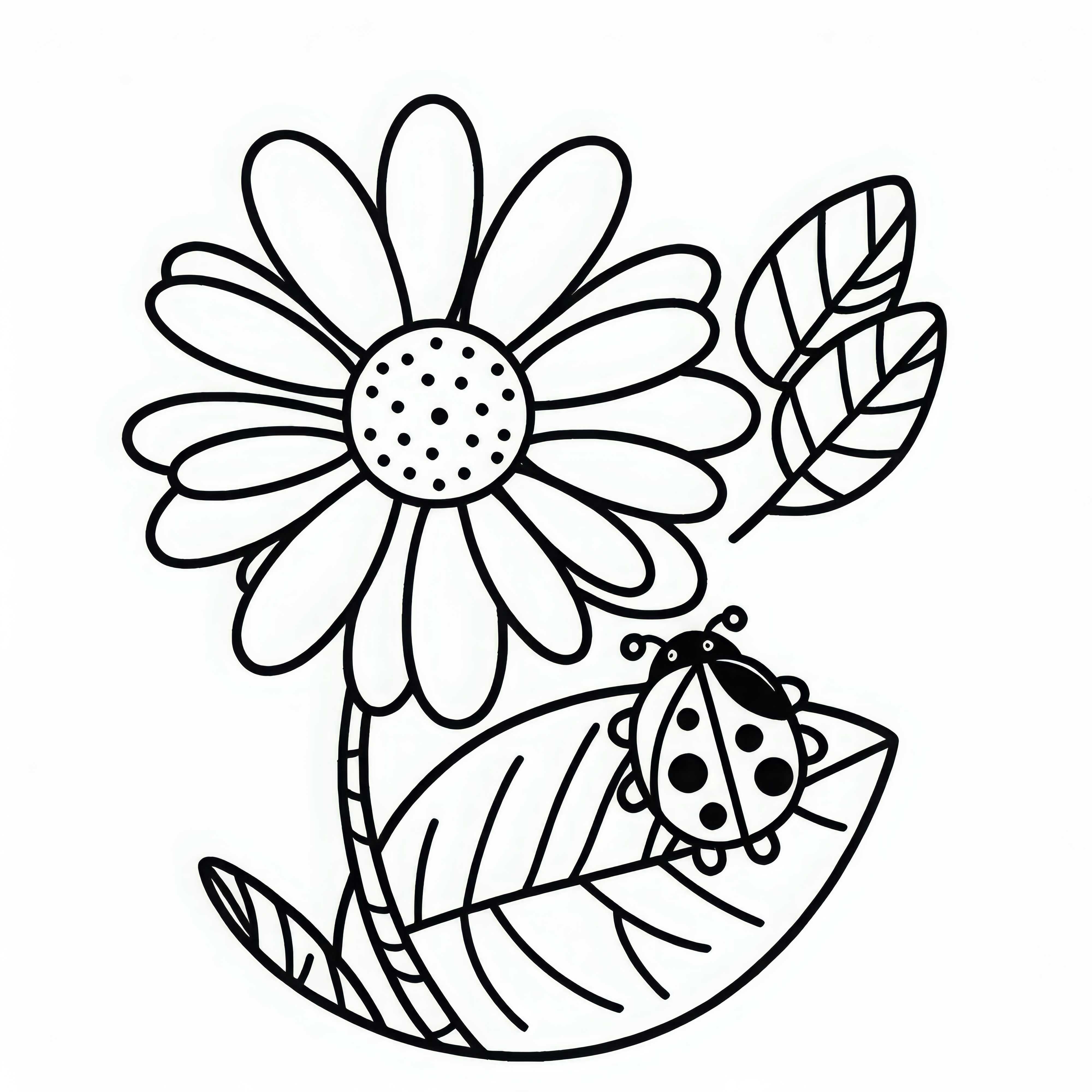 무당벌레가 데이지 꽃잎 위에 앉아 있습니다 – 무료 색칠하기 그림