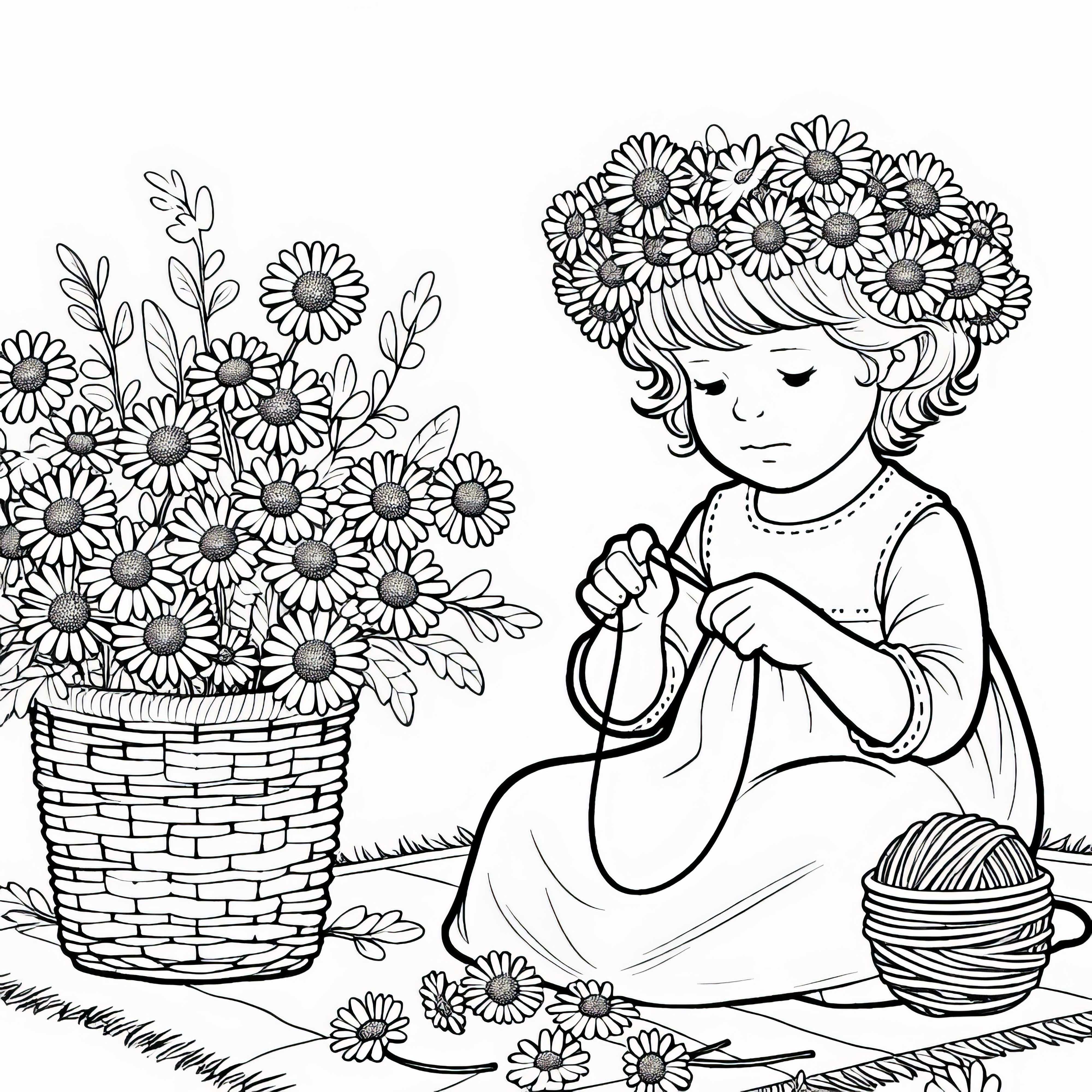 Criança com coroa de margaridas - Desenho para colorir grátis