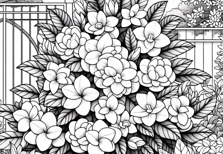 여러 꽃: 가든이(모란) 정원에서 피다 – 무료 색칠하기 페이?