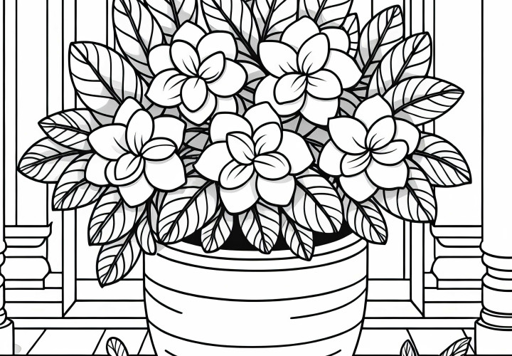 테라코타 화분에 담긴 가데니아 꽃색칠공부 그림 무료 다운로드