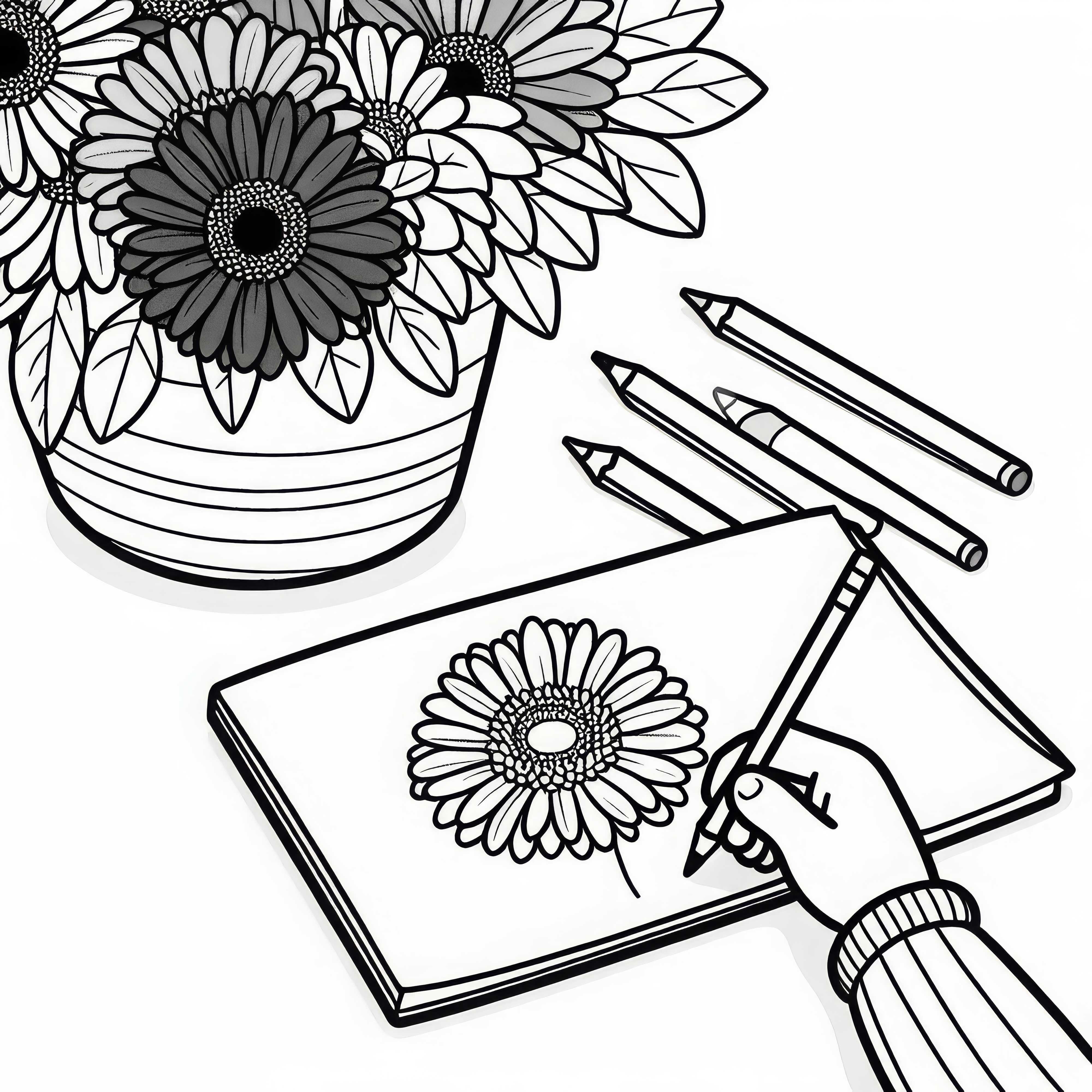 子供が描いたガーベラ - 無料の塗り絵 子供のためのガーベラ – 無料の塗り絵