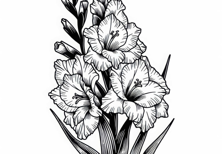 Image à colorier avec une fleur de glaïeul gratuit à télécharger