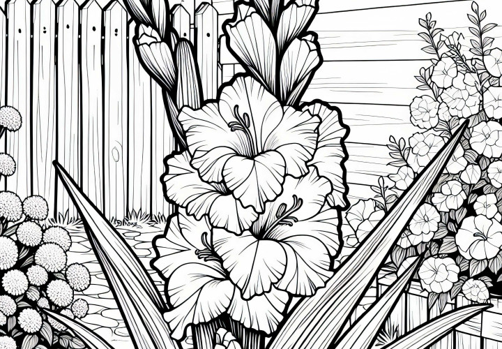 Bahçedeki Gladyol - Boyamak için Ücretsiz Boyama Şablonu