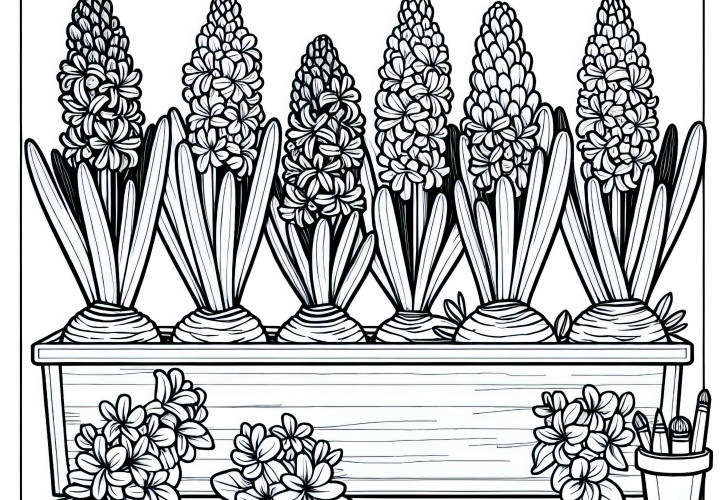 Няколко цветя: Зюмбюли един до друг – безплатна оцветяваща страница