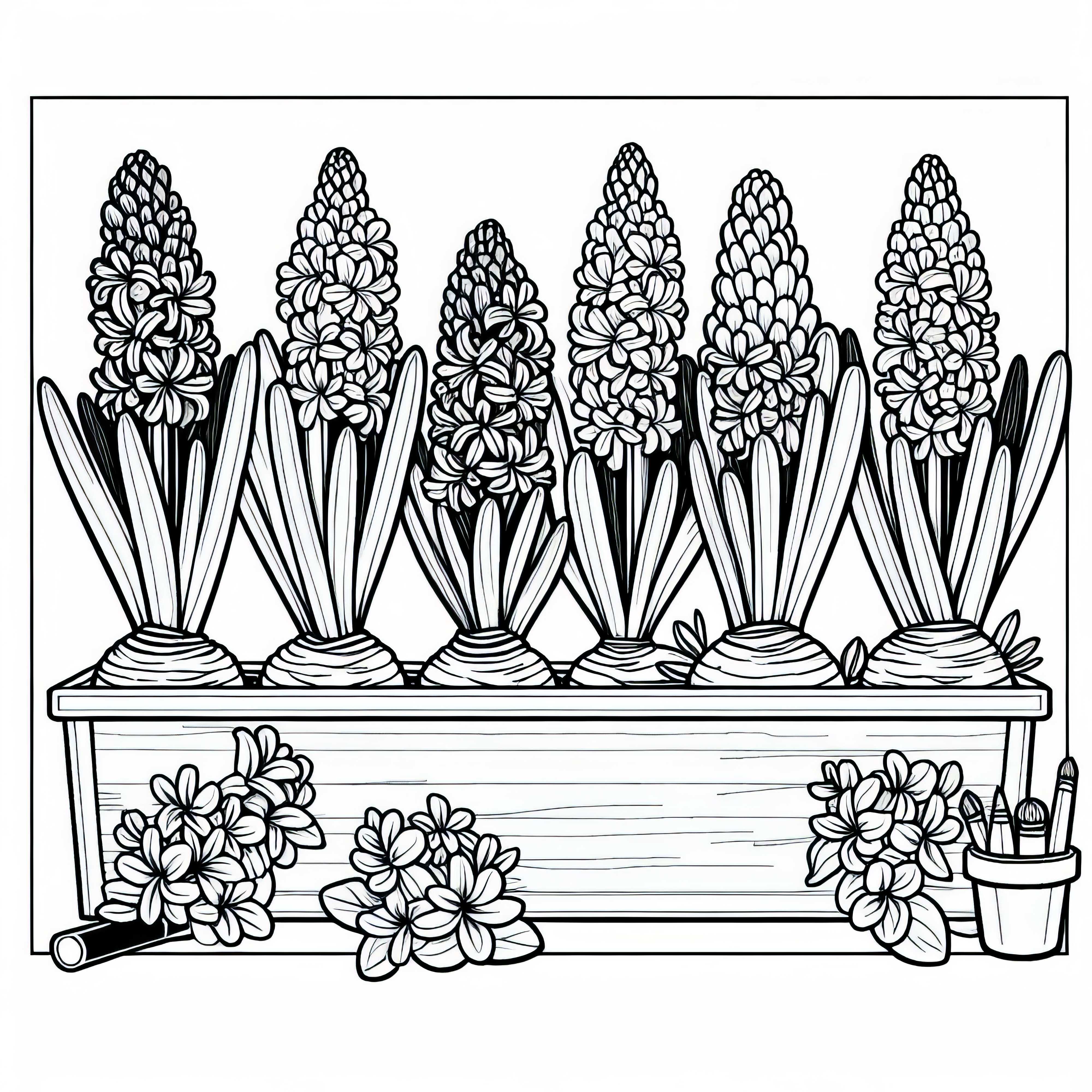 Няколко цветя: Нарциси един до друг – безплатна оцветяваща страница Няколко цветя: Зюмбюли един до друг – безплатна рисувателна картинка