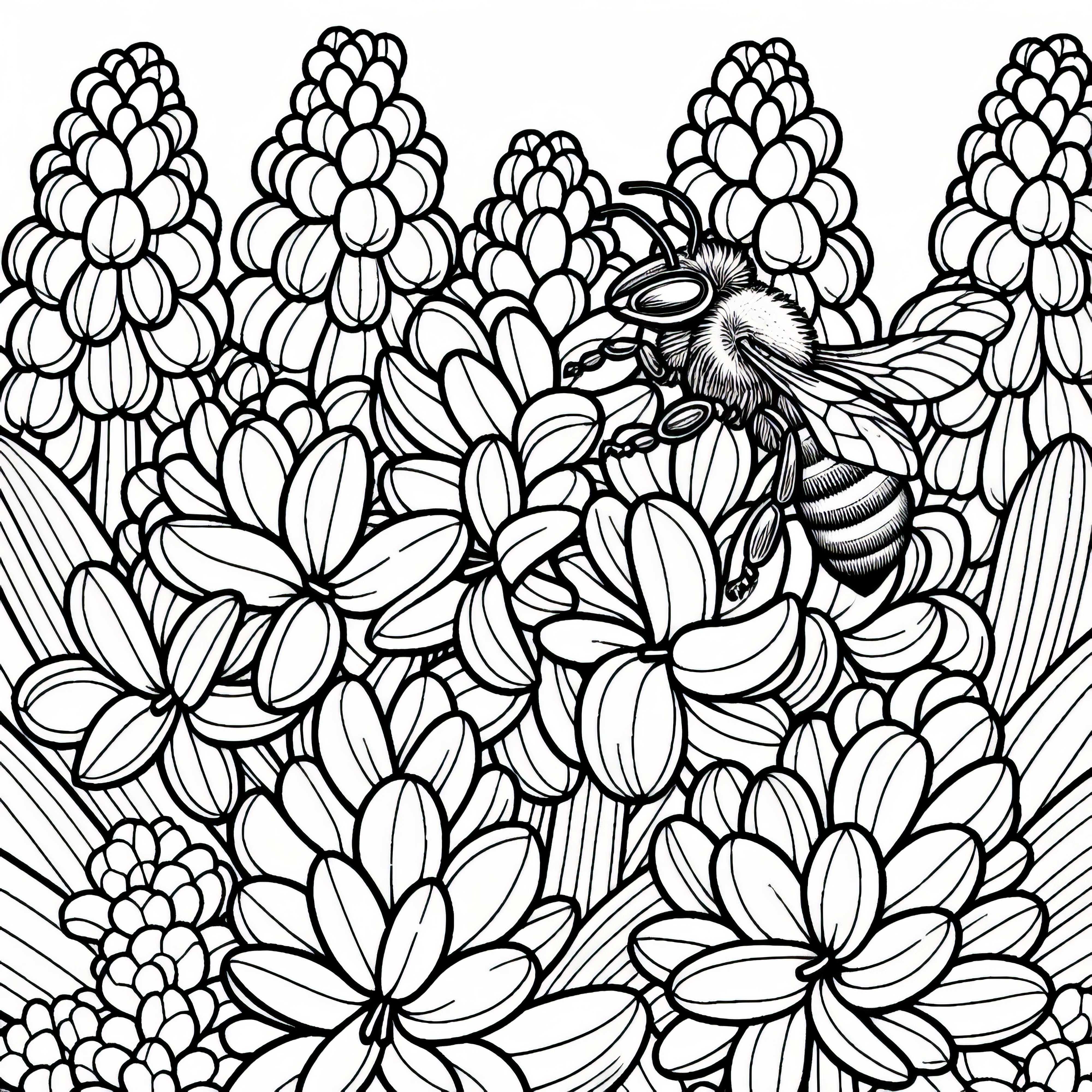 Пчела пълзи между цветята на хиацинта &ndash; Безплатна оцветяваща страница