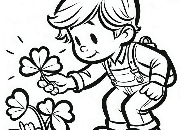 Дете открива листа от детелина За оцветяване Безплатно