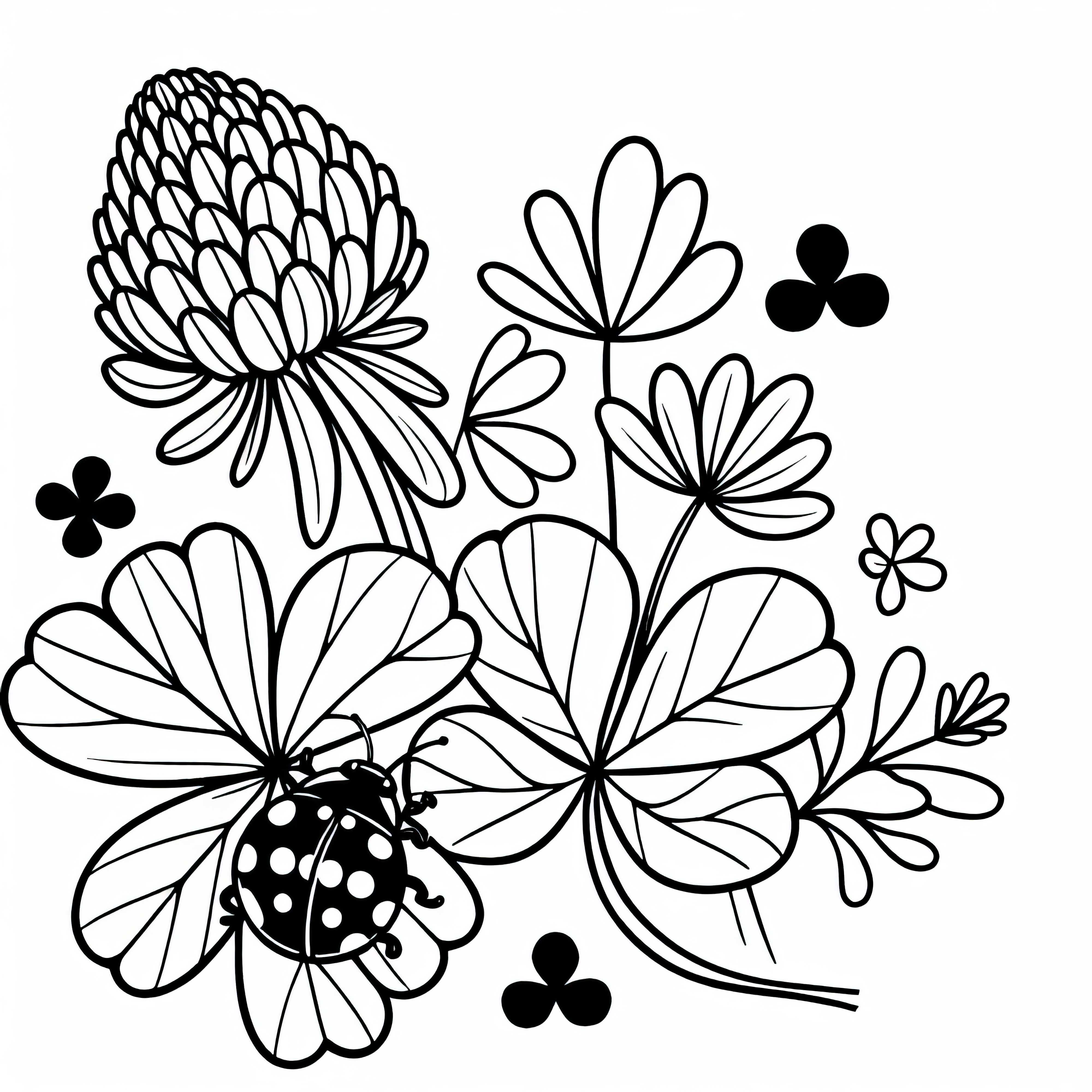 Скачащата буболечка седи на детелина – безплатна боя за оцветяване Божурче седи на детелина - Безплатна оцветяваща страница