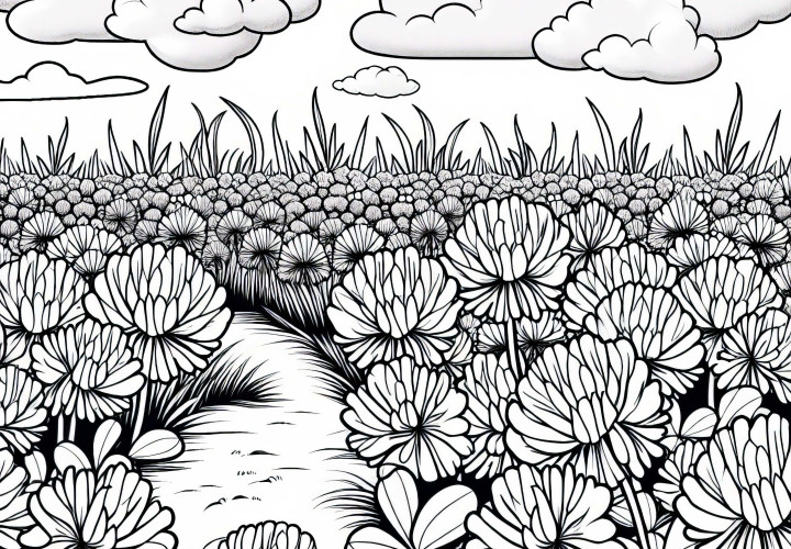 Клей расте гъсто по полската пътека - безплатен шаблон за оцветяване