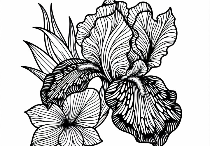 Безплатна оцветяваща страница на цветето на ириса