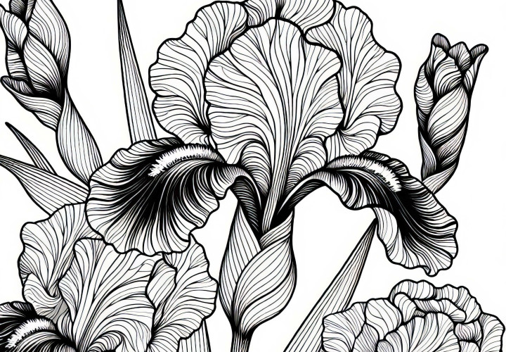 Оцветително изображение на цвете ирис като безплатна оцветяваща Vorlage