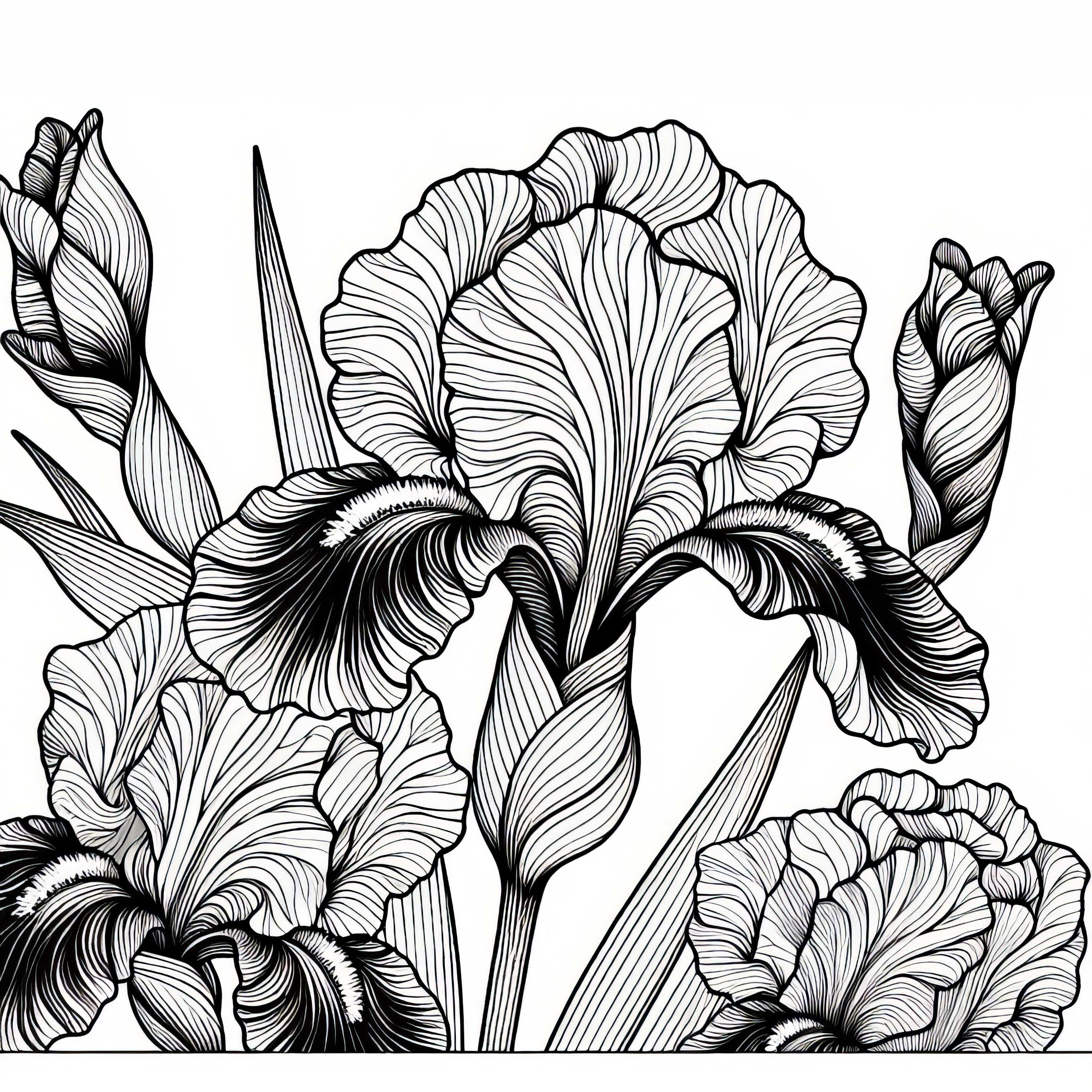 Оцветяваща картина на ирис цвете като безплатен шаблон за оцветяване Оцветяваща страница на цвете ирис като безплатен шаблон за оцветяване