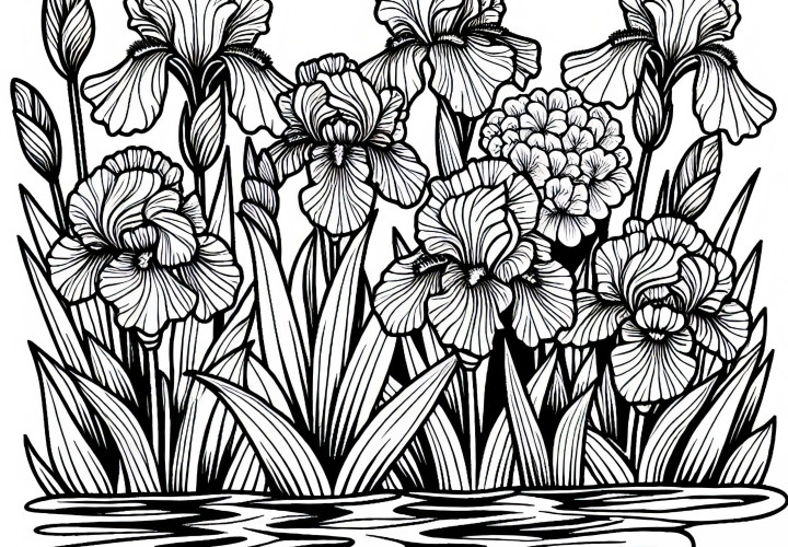 Няколко цветя: Ирис На брега на езерото - цветна схема безплатно