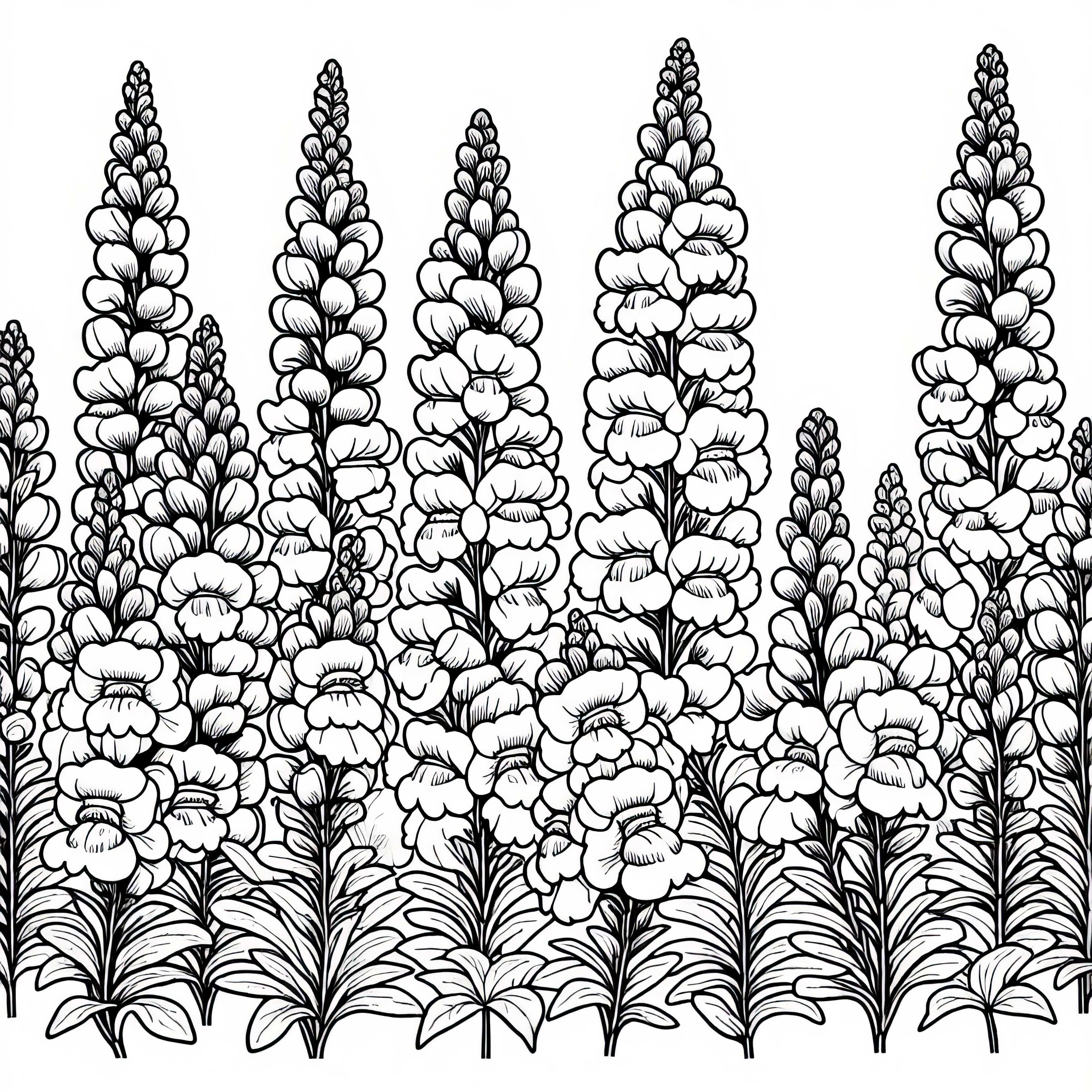 Several flowers snapdragon bloom densely next to each other coloring page free Several flowers snapdragons bloom closely next to each other coloring page free