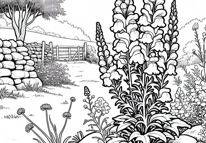 Lion's Mouth in the kitchen garden – Free coloring page template