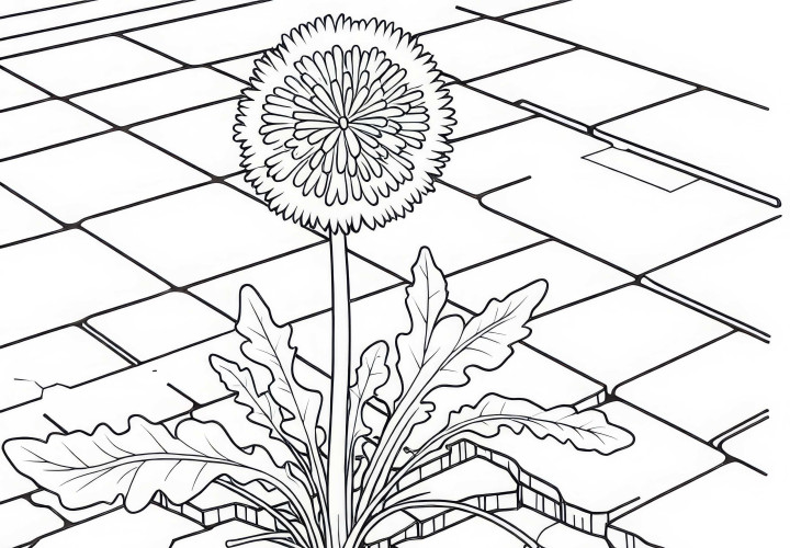 Глухарче на пътя - безплатна оцветяваща страница