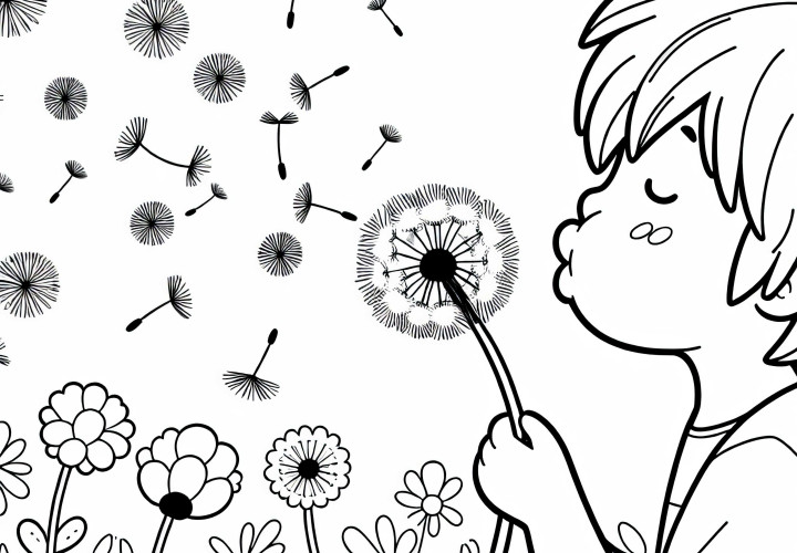 Дете духа в шаблон за оцветяване на глухарче Безплатно