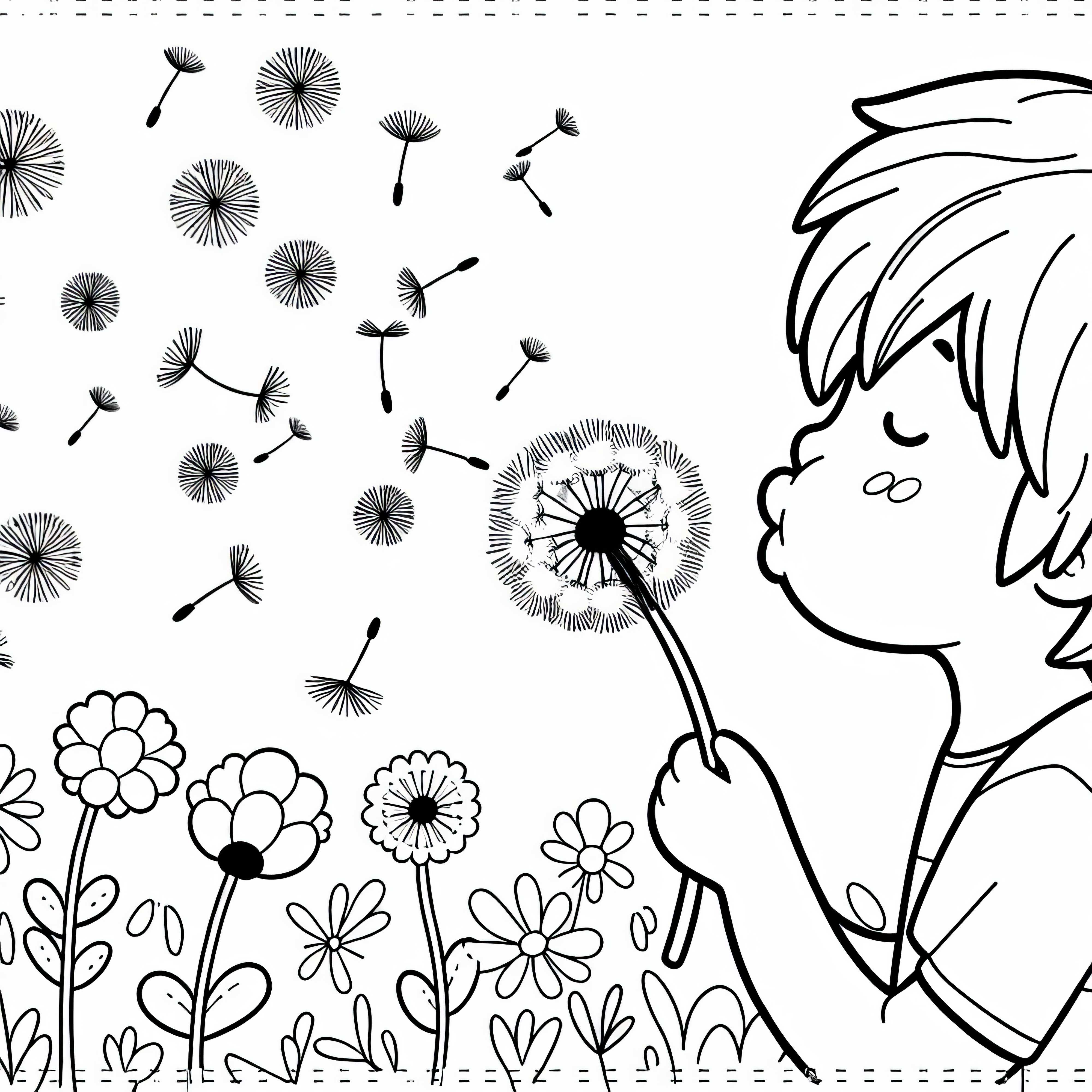 Дете рисува картина на бодливец безплатно Дете, издухай шаблона за оцветяване на глухарче безплатно