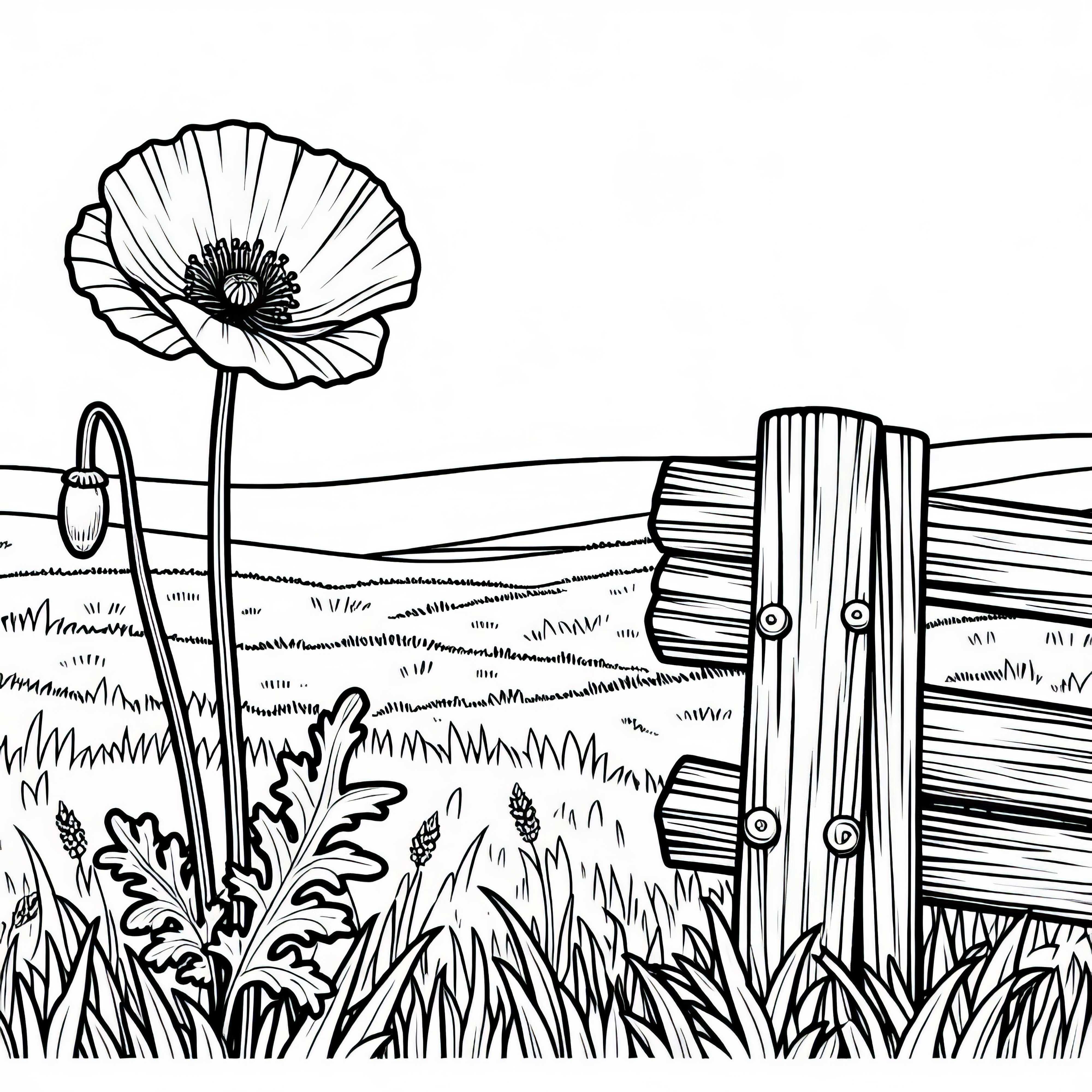 Оцветявка с мак до дървена ограда на поляна &ndash; безплатно изтегляне