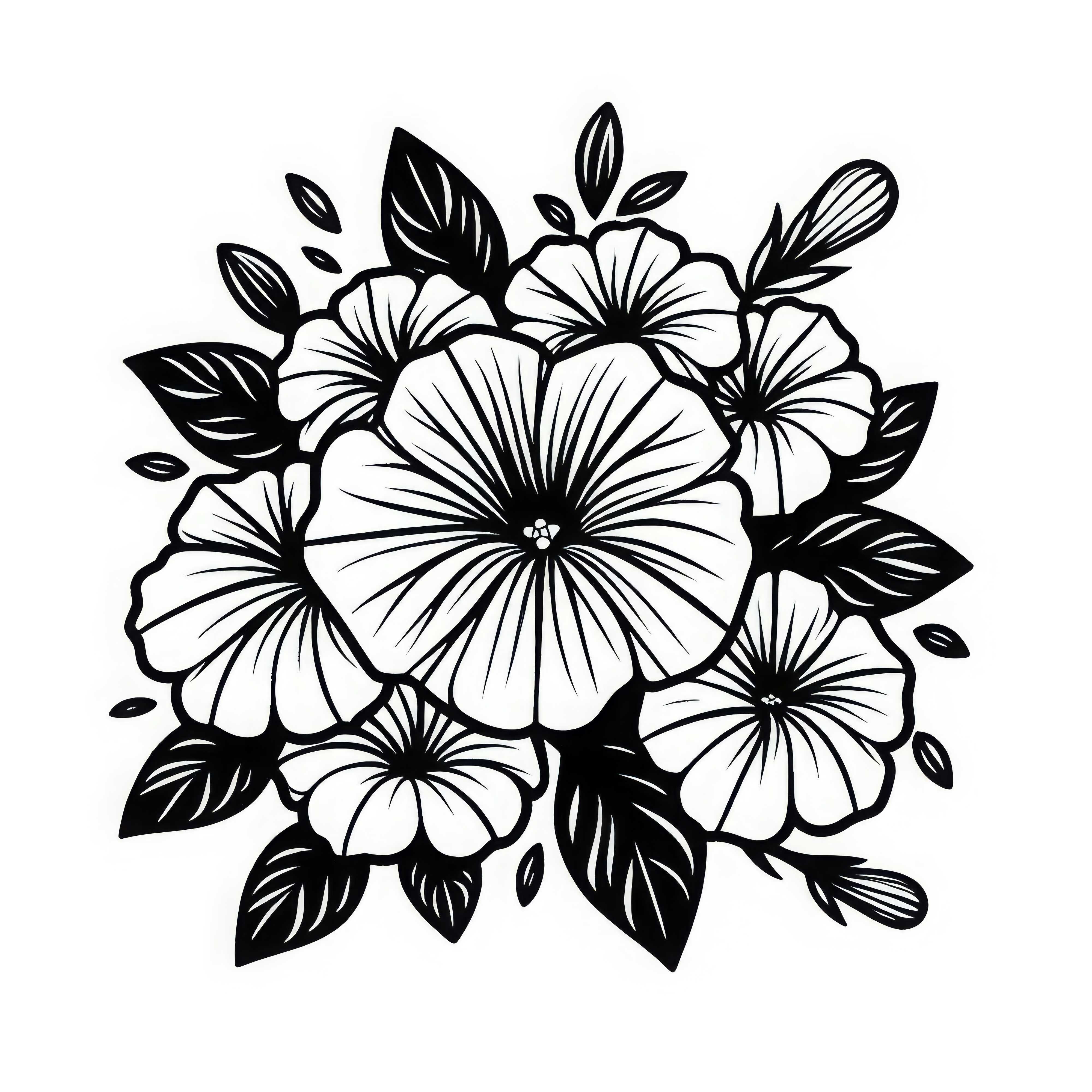 Цвете Петуния - безплатна оцветяваща страница Цвете Петуния за оцветяване Безплатно