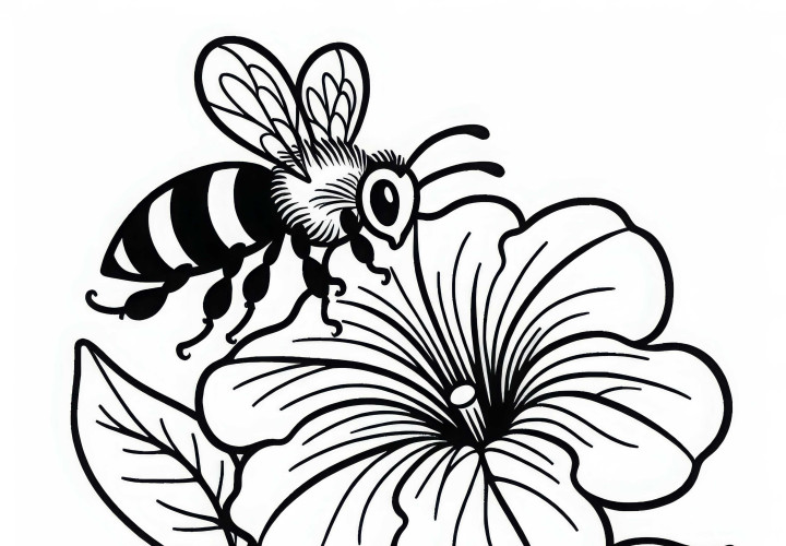 Пчела плава над цвете Петуния безплатен оцветяваща страница