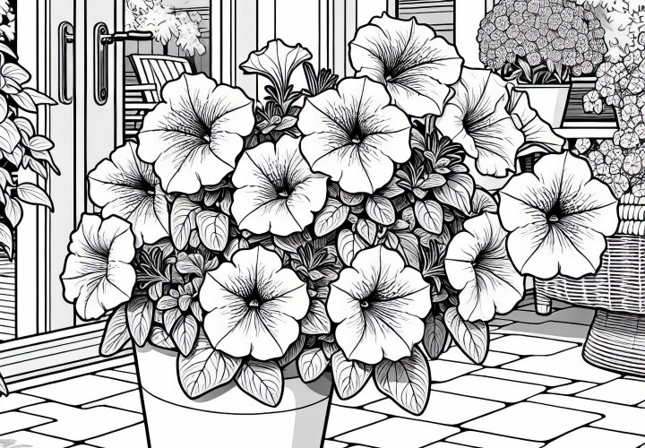 Dibujo para colorear de una petunia en una maceta para descargar gratis