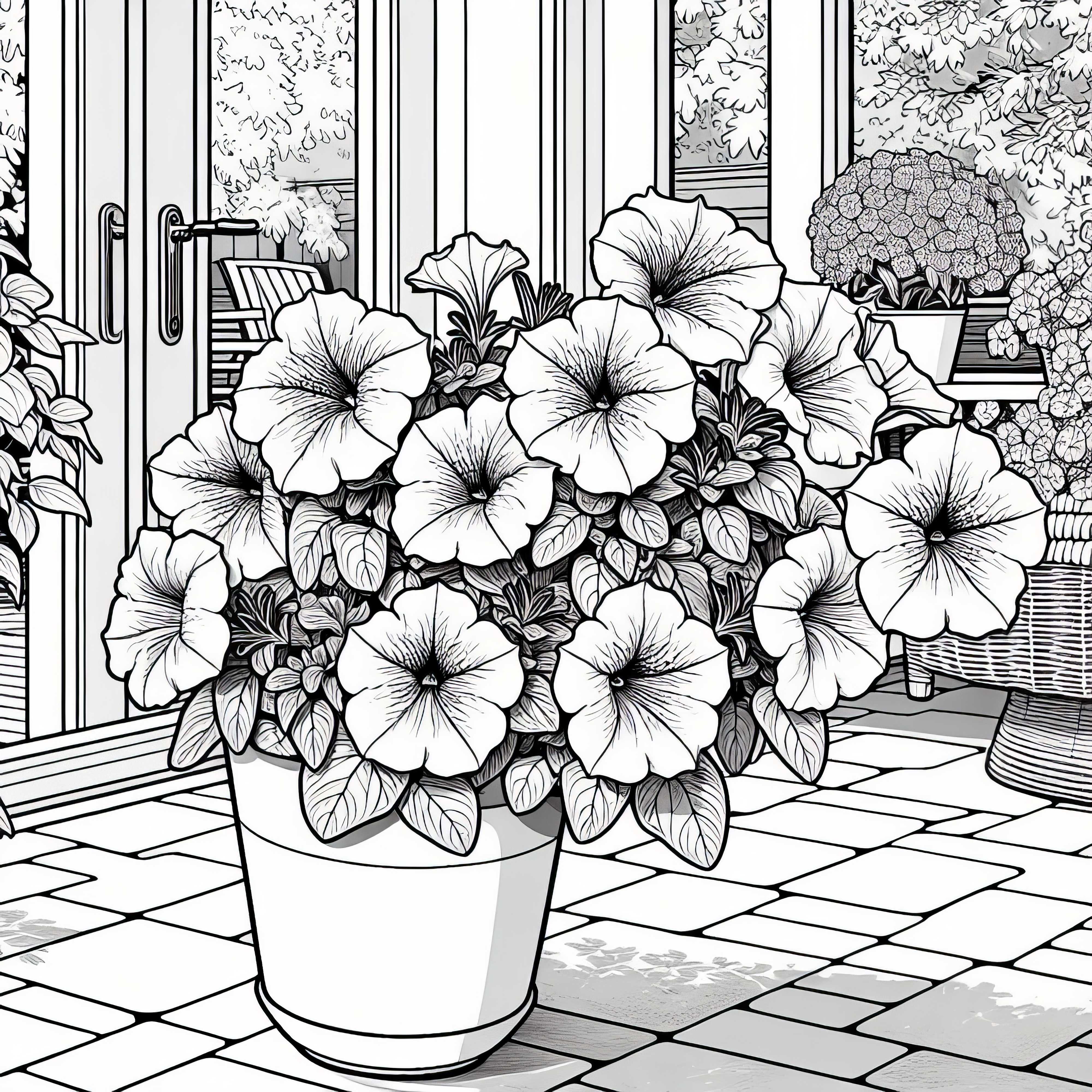 Dibujo para colorear de una petunia en maceta para descarga gratuita