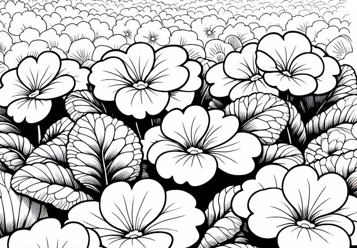 Няколко цветя Примули Оцветяваща картина Безплатно