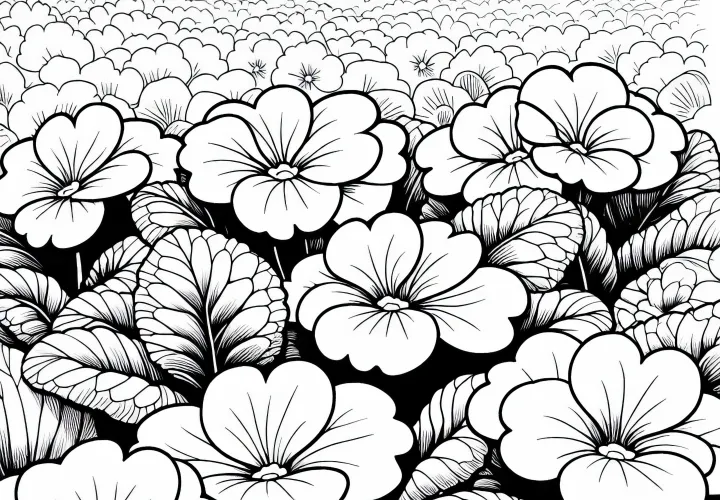 Mai multe flori de primule Desen de colorat Gratuit