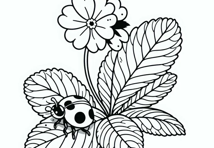 Gândacul de bălegar pe frunza florii primule - Desen de colorat gratuit