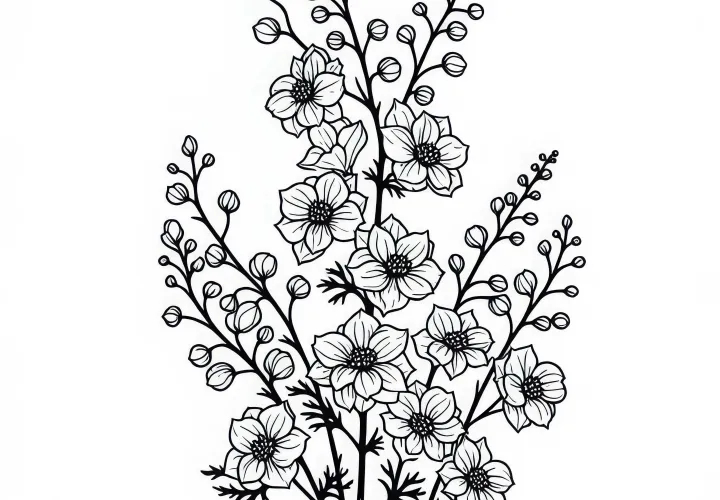 Fleur de la fleur de delphinium à colorier gratuitement