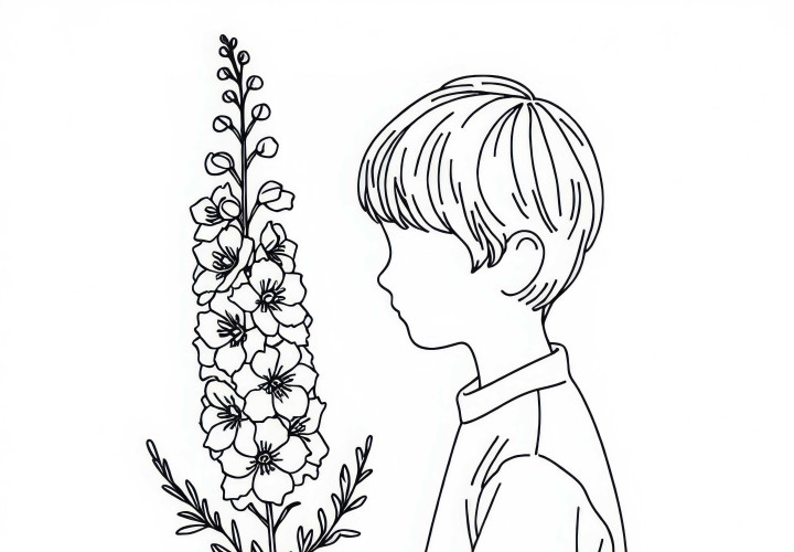 Детето държи рицарски рог – безплатен шаблон за оцветяване