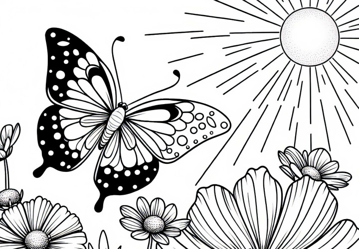 Танцуваща пеперуда над цвете - безплатна оцветявка с кошничка за бижута