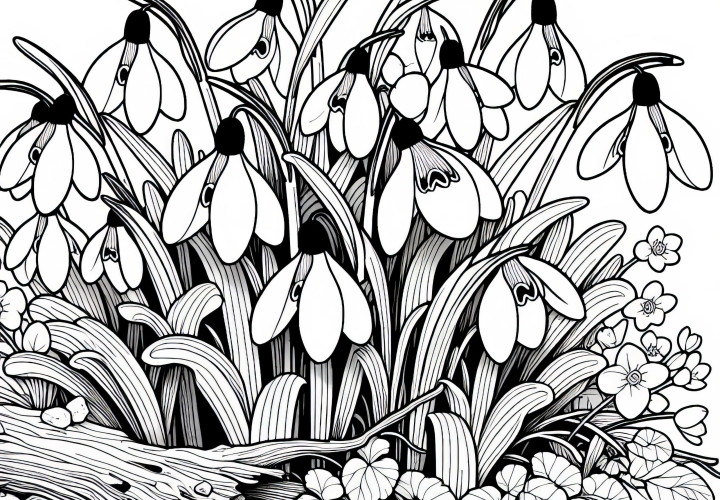 Безплатна оцветяваща страница с няколко минзухара