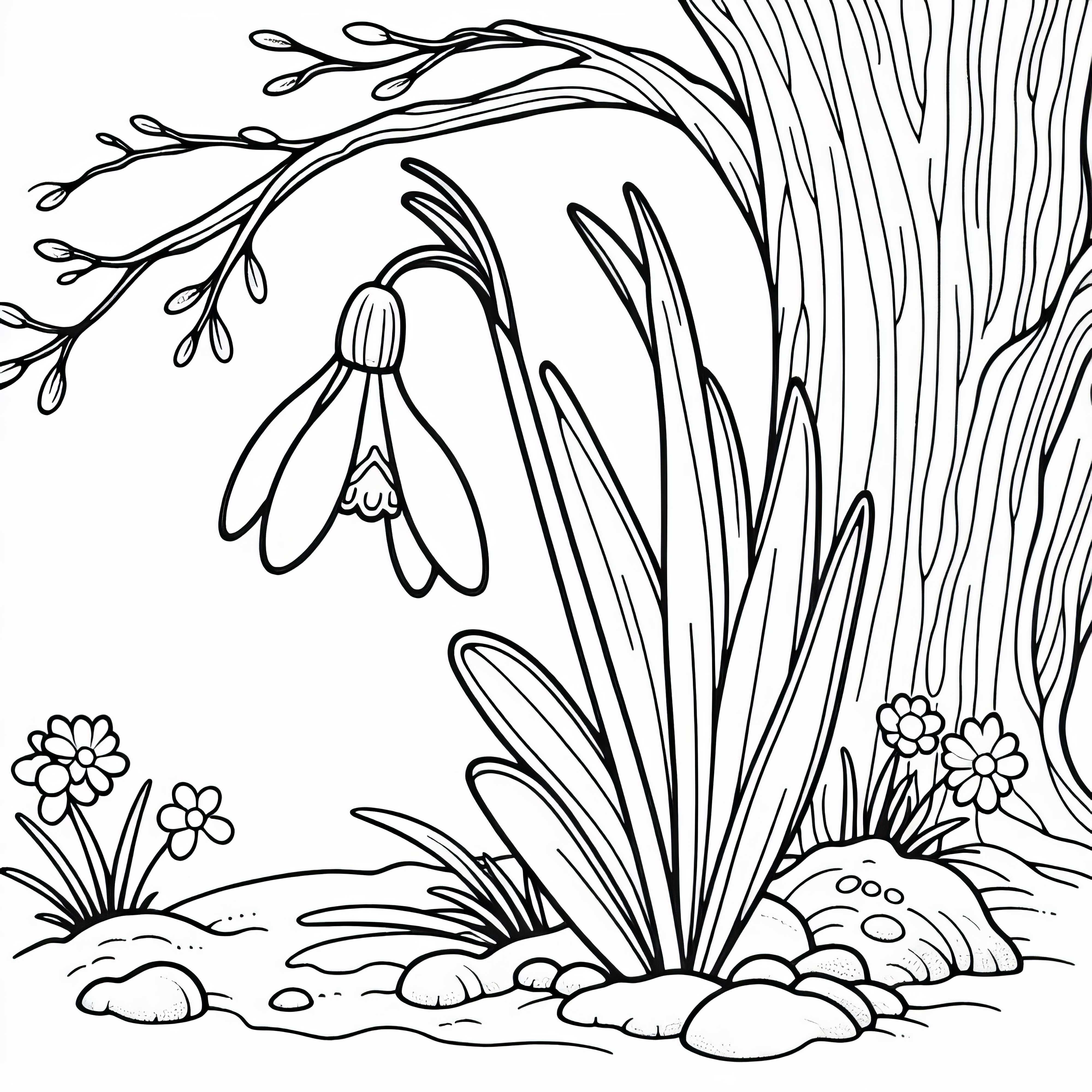 Кокичето расте в сенчеста част под дърво &ndash; безплатна рисунка за оцветяване